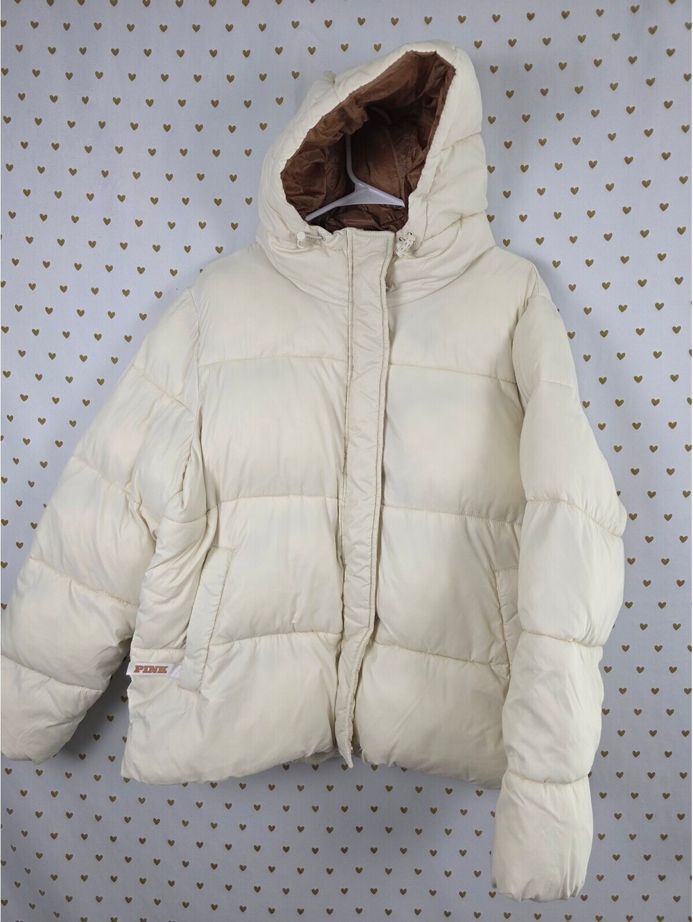 Victoria’s Secret PINK Marshmallow Puffer Coat L White Shell Cream Hooded